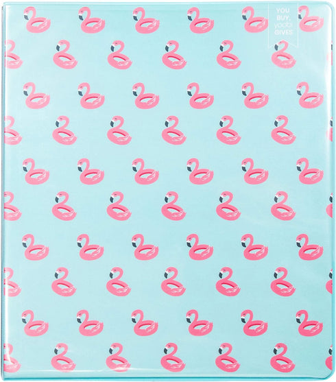 Yoobi 1 Inch Binder, Blue Flamingo, Holds Up to 275 Sheets, 3 D-Ring Binder with 2 Interior Pockets, PVC Free