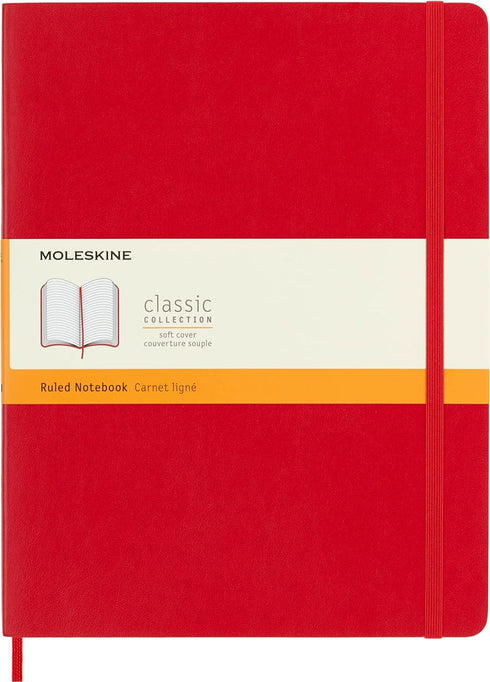 Moleskine Classic Notebook - Soft Cover, XL (7.5" x 9.5") Ruled/Lined, Scarlet Red, 192 Pages