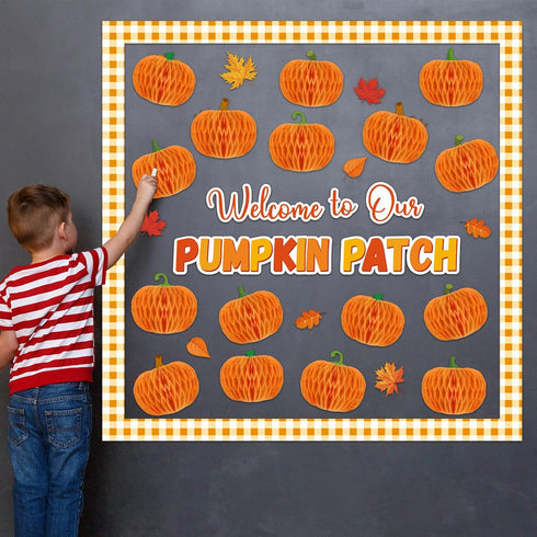 Fall Pumpkin Bulletin Board Set Decorations for Classroom Autumn 3D Thanksgiving Pumpkin Honeycomb Decor