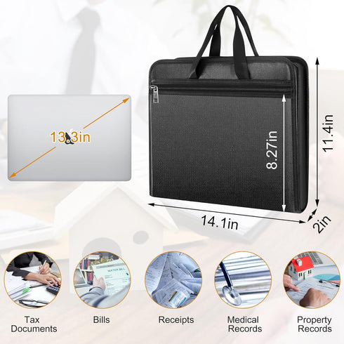 Important Document Organizer Folio, Fireproof Accordion File Folder with Zipper, 13 Pockets for Office Travel