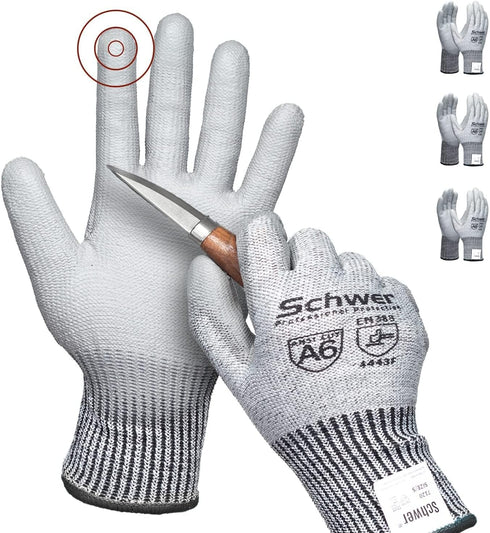 Schwer 3 Pairs AIR-SOFT Cut Resistant Gloves, ANSI A6 Cut Proof Work Gloves for Men and Women (L)