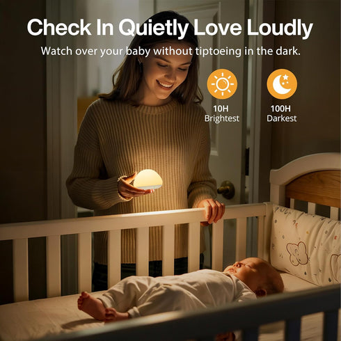 8 Dimming, 1H-Timer, JolyWell Baby Night Light for Nursery, Soft Silicone Tap Control Night Lamp with Color Changing