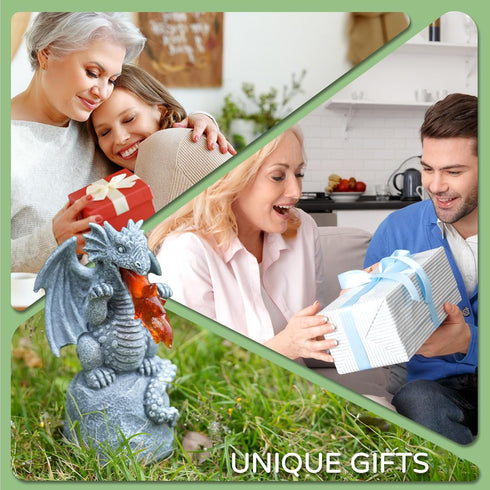 WENYLE Solar Garden Outdoor Statues Flame Dragon with Solar Lights, Lawn Decor Cool Drake Figurine for Patio Balcony