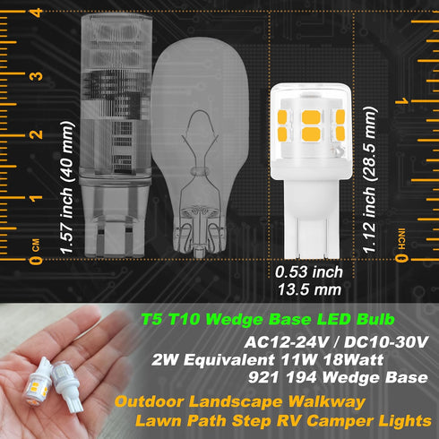 Low Voltage T5 T10 LED Bulbs, 2 Watt Equivalent, 11W 18W Warm White 2700K, 300 Lumen, 10 Pack for Outdoor Lighting