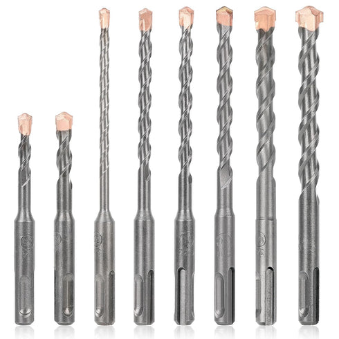 COMOWARE SDS Plus Rotary Hammer Drill Bit Set, 8 Pack Carbide Tipped for Drilling Through Masonry and Concrete