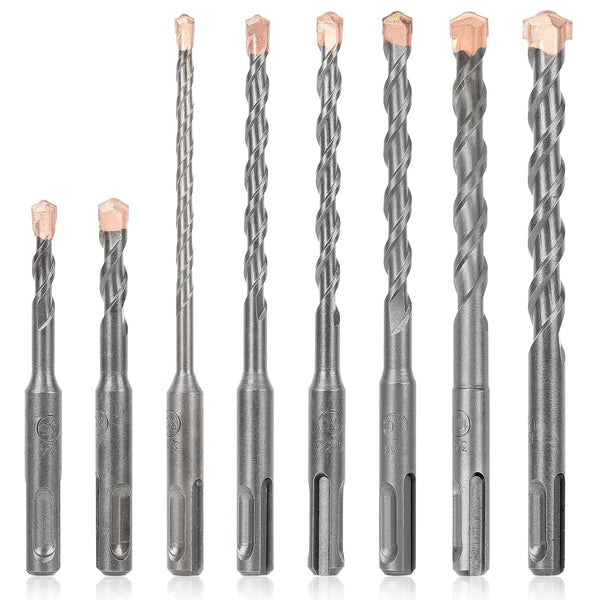 COMOWARE SDS Plus Rotary Hammer Drill Bit Set, 8 Pack Carbide Tipped for Drilling Through Masonry and Concrete