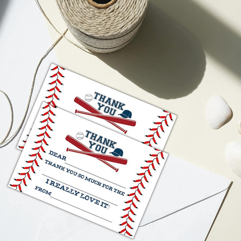 TENTADO 20 Count 4X6 inch. Baseball Thank You Cards, Baseball Thank You Cards with Envelopes, Kids Fill in the Blank