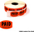 Paid Thank You Fluorescent Orange Self Adhesive Labels, Sold Retail Stickers, 1 Roll, 1000 Pack, .85" H x 1.2" W