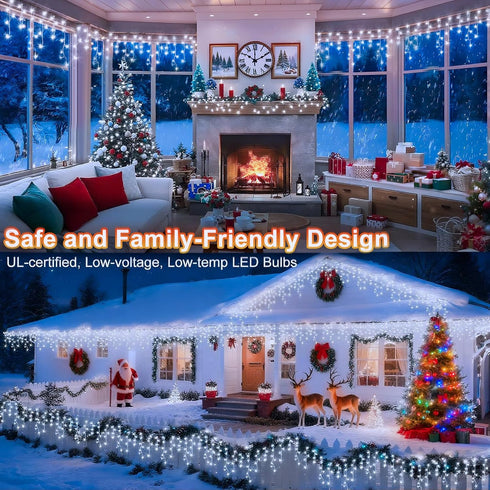 400 33ft 8 75 KNONEW Christmas Lights Outdoor Decorations LED Modes Curtain Fairy String Light with Drops, Clear Wire