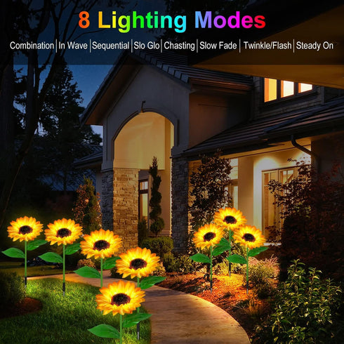 Indoor-4 Pack 8 Solar Sunfower Lights Outdoor& Sunflower Lights with Remote, Modes Home Garden Decor,Sunflowers Gifts