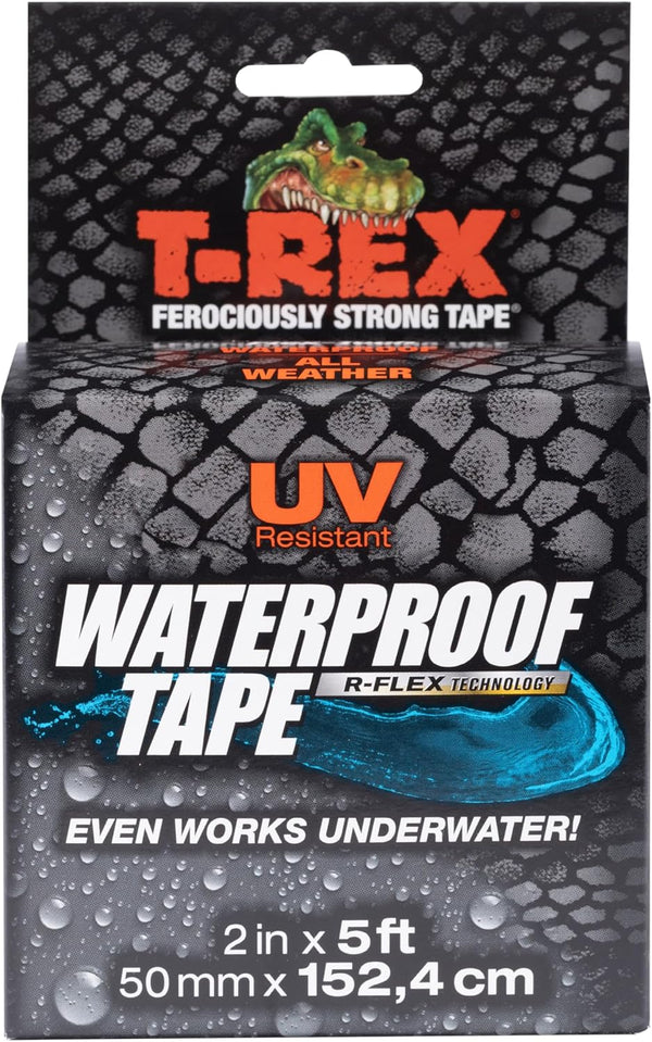 T-REX Heavy Duty Waterproof Repair Tape - 2" x 5', Black, for Wet or Rough Surfaces, Leaks and More