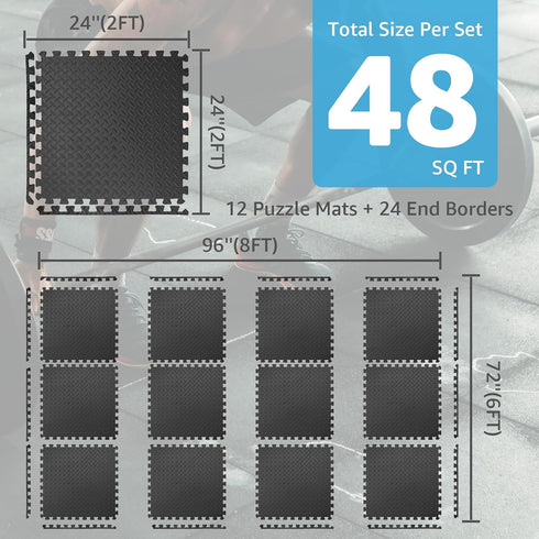 Art3d 48 1/2" Pack 12 Sq.Ft Eva Puzzle Exercise Mats, Thick Foam Interlocking Tiles for Flooring, Workout, Gym