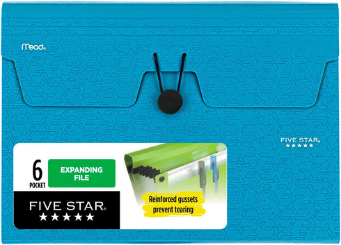 Five Star Expanding File Organizer, 6-Pocket Accordion File Organizer, Bungee Closure, Holds 11" x 8-1/2", Tidewater