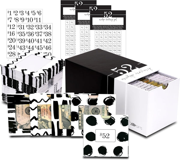 ZipGifts 52 Envelope $1,378 Money Saving Challenge Kit | 56 Premium Card Stock