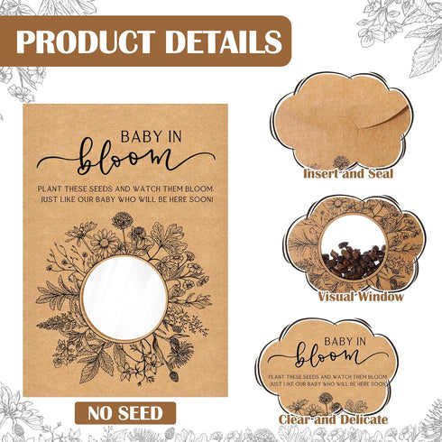 Fumete Baby Shower Party Favor Baby in Bloom Packet Kraft Bags with Window Envelopes, Resealable Organizer Storage Bag