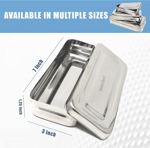 Stainless Steel Medical Dental Sterilizer Instrument Box, Organizer Storage Tray with Lid - 7L x 3W x 1.25H