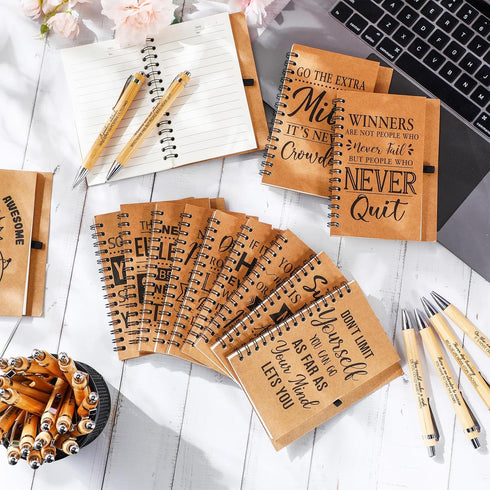 Geyoga 72 Pcs Employee Appreciation Gifts Set, Inspirational Spiral Kraft Notebooks with Motivational Bamboo Pens.
