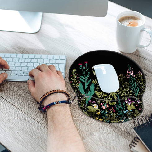 Ergonomic Mouse Pad with Wrist Support Gel, Cute Soft Wrist Rest Pad, Non-Slip Rubber Base, Garden Flowers