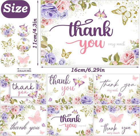 NODMIPNS 60 30 30 Pieces Butterfly Floral Baby Shower Thank You Cards,Purple Thank You Cards Includes Pieces Envelopes