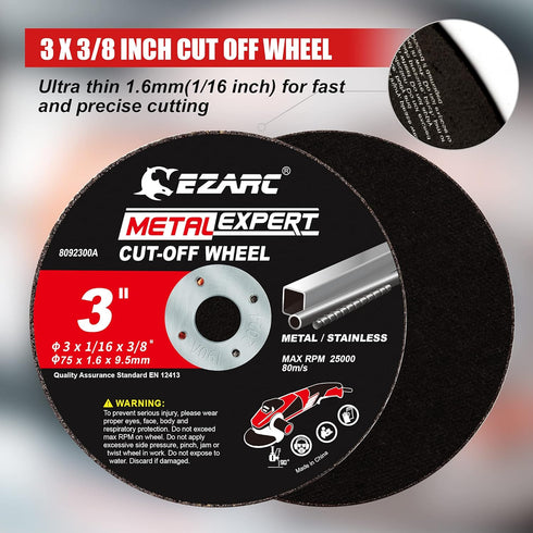 EZARC Cut Off Wheels 25 Pack, 3” x 1/16” x 3/8” Cutting Wheel for Metal & Stainless Steel Die Grinder