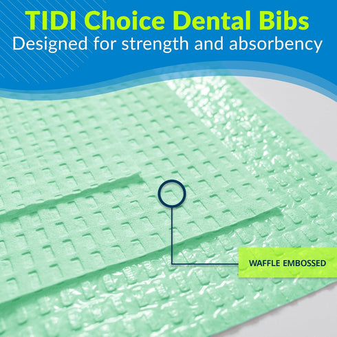 917462 3 13 18 (Pack 500) 2-Ply TIDI Choice Dental Bib, Green, Layers, W x L of Disposable Dental Bibs Embossed Tissue