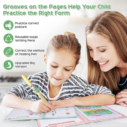 Magic Ink Reusable Copybooks for Kids, Handwriting Workbooks with Template Design Aid (4)