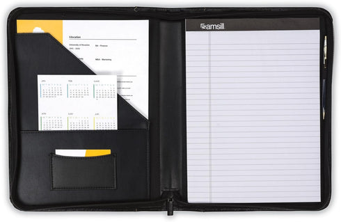 Samsill Contrast Stitch Leather Zippered Portfolio Folder/Business Portfolio for Men and Women, Resume/Document
