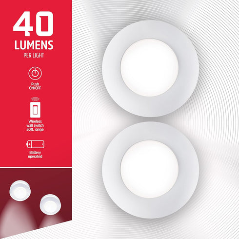 2 Pack, 50 58822-T1 Energizer LED Puck Lights, Wall Switch Remote, Battery Operated, Under Cabinet Lighting, Wireless