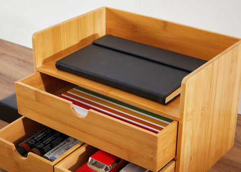 RoyalHouse Premium Natural Bamboo Desktop Organizer - Attractive 3 Tier Design for Documents, Office Supplies,