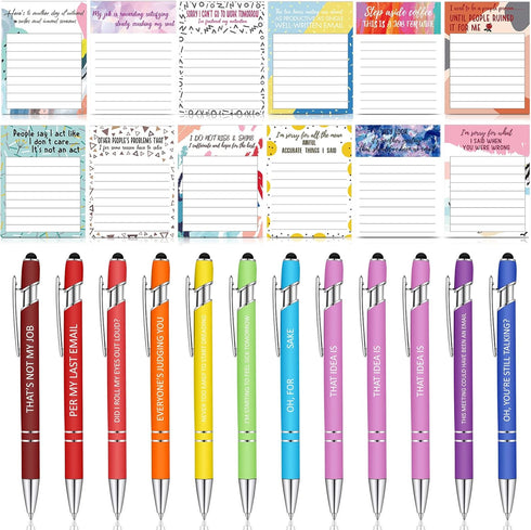Geyee 24 Pcs Sarcastic Notepads with Sayings & Pens, Funny Sticky Notes for Adults 3 x 4 Inch for Coworker Gifts