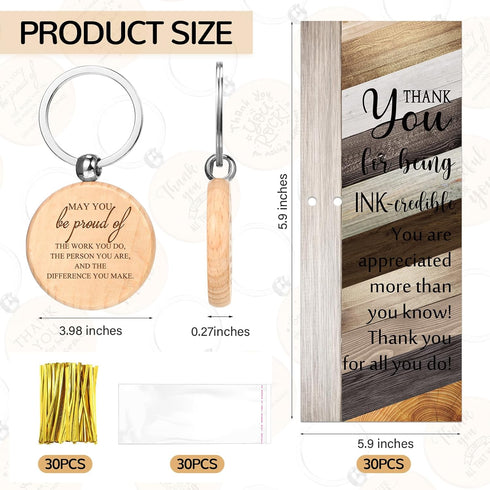 Dispowreath 30 Sets Thank You Gifts Bulk Bamboo Pens Employee Appreciation Gifts Wooden Keychain Thank You Cards