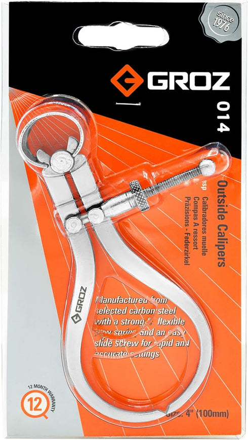 Groz 01411 4" Spring Outside Caliper with Solid Nut, Matte Finish
