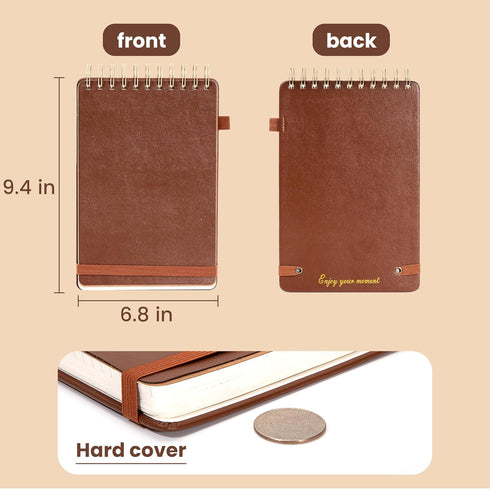 Yoment Top Spiral Notebook, Leather Large Steno Pads, 240 Pages, 7x10, 100 GSM Thick Paper, Left Handed Notebooks