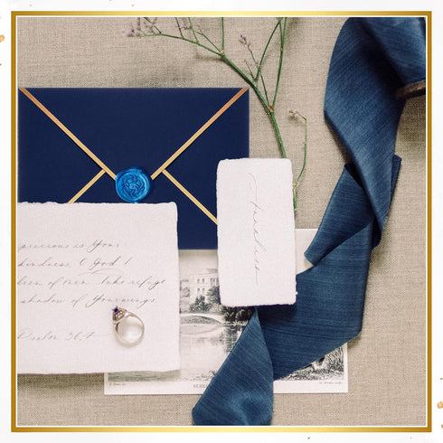 Epakh 100 Pcs Christmas A7 Invitation Envelopes, Gold Border 5 x 7 Thick Self Adhesive for Wedding Cards