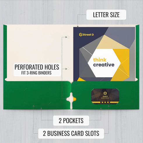 Better Office Products Two Pocket Portfolio Folders, Green, Letter Size, 50-Pack, 50 Pieces
