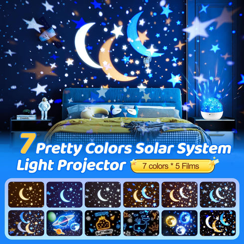 360Rotating+5 3-5, Solar System for Kids Projector Night Light, Films Planet Space Projector for Bedroom, Bright Night