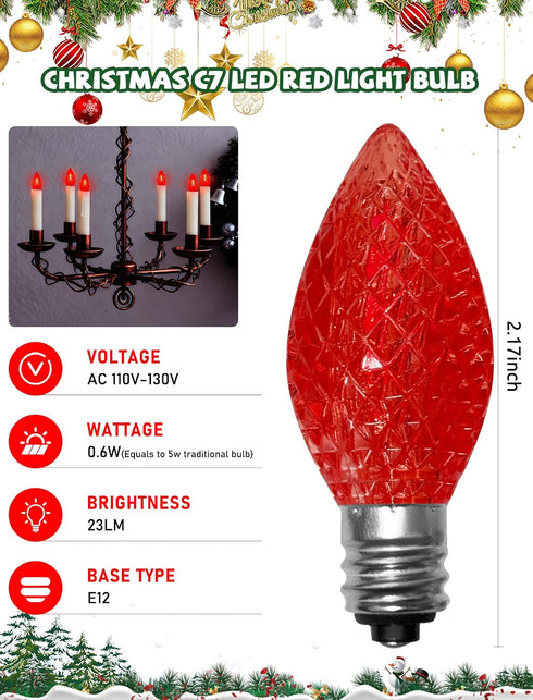 25 Pack C7 Bulbs, C7 Bulbs E12/C7 2700K LED Replacement Light Shatterproof Christmas LED Red Lights for Outdoor String