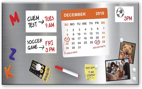 Essentially Yours Magnet and Message Board, Large 30 x 14 x 0.7 Inch Steel Bulletin Board, 2 Magnetic Dry Erase Pads