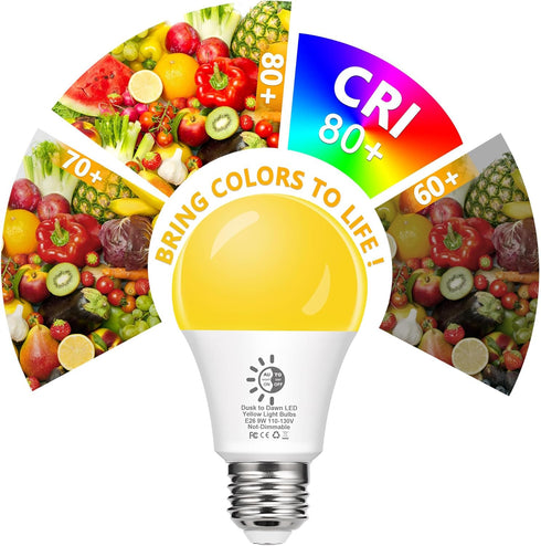 Bulbs 60W Bulb 9W 2000K A19 2 Pack Flaspar Dusk to Dawn LED Yellow Bug Light Outdoor Equivalent, Amber Yellow Bug Light
