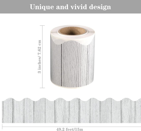 Self Adhesive Wood Bulletin Board Borders, Rustic Classroom Trim for School, Home Decoration, 49.2 Feet (White)