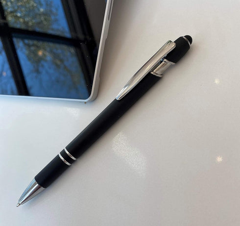 Lenden Pack of 5 Rubberized Comfort Soft Touch 2 in 1 Ballpoint Pen, Capacitive Stylus Tip, Premium Metal Medium Point,