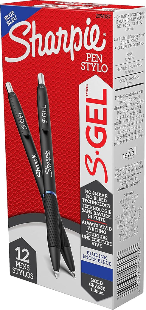 Sharpie S-Gel Gel Pens - Drawing Pens with Gel Ink for Journaling, Writing, Coloring, Bold Point (1.0Mm) Blue