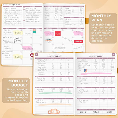 Clever Fox Budget Planner Premium Edition - Expense Tracker Notebook + 5 Cash Envelopes, A5 Hardcover