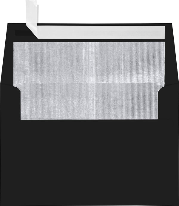 LUXPaper A4 Invitation Envelopes, Peel & Press, 4 1/4" x 6 1/4", Black with Silver LUX Lining, 80lb. Text, 50 Qty