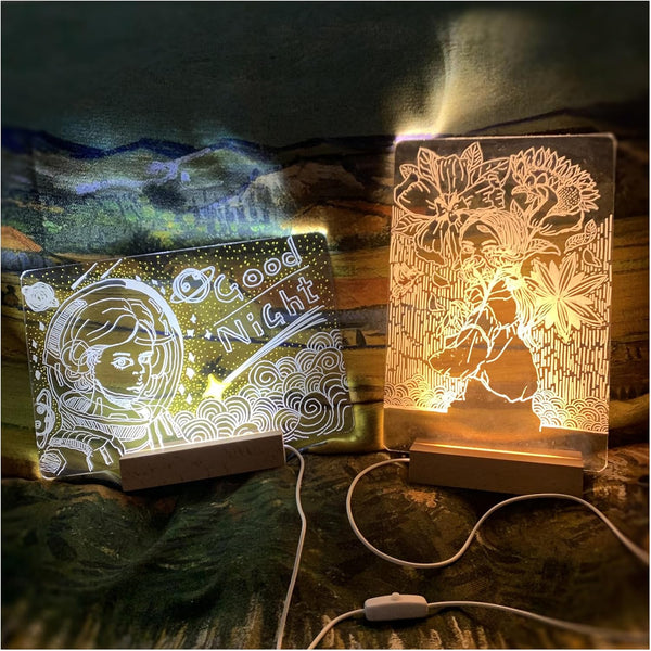 Dry Erase Board 11.8 * 7.87", Acrylic Board with LED Light Holders, 2 Pack White+Orange for Creative Ideas