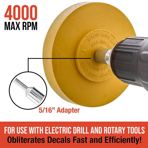 TCP Global Rubber Eraser Wheel with Drill Adapter - Adhesive Remover Tool, Removes Vinyl Decals, Pinstripes, Stripes, Stickers, Tape, Emblems, Graphics Removal on Autos Cars Trucks RV's Signs