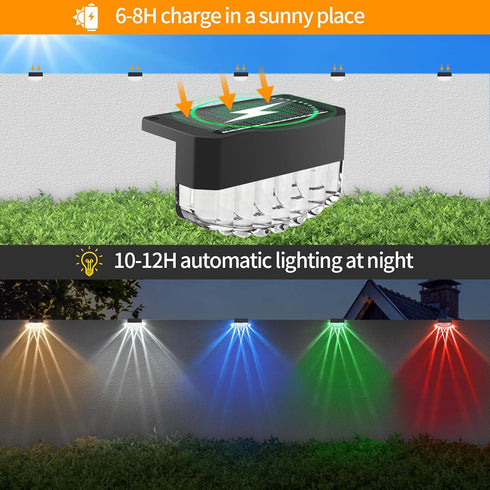 Outdoor,12 Pack Lights,8 Solar Fence Lights Solar Deck Fixed Colors Color Changing Modern Solar Powered,Waterproof LED