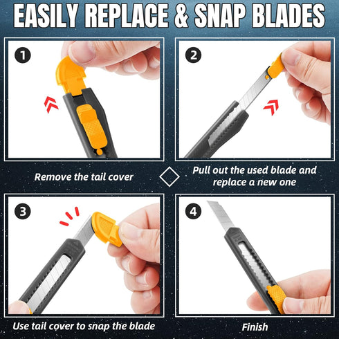 4 Pack Retractable Box Cutter, Utility Knife with 9MM Wide Snap-Off Blades for Cutting Box, Cardboard
