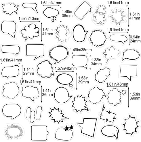 90PCS White Dialog Box Paper Stickers, OIIKI Small Talking Box Stickers to Write on, Self-Adhesive Thought Dialog