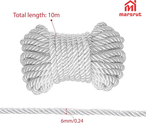 2pcs 32.8 (10m) 0.24 Inch (6mm) Silk Rope, Soft Strong Braided Twisted Japanese Cord Kit, Feet L, Dia, Thread Shiny